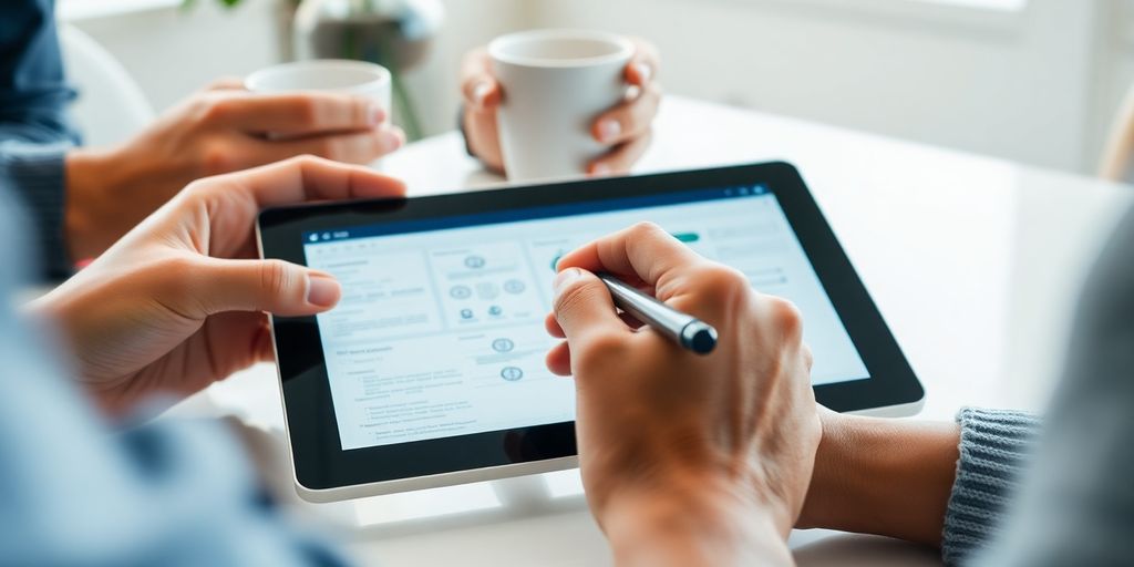 Creative hands sketching digital product designs on tablet.