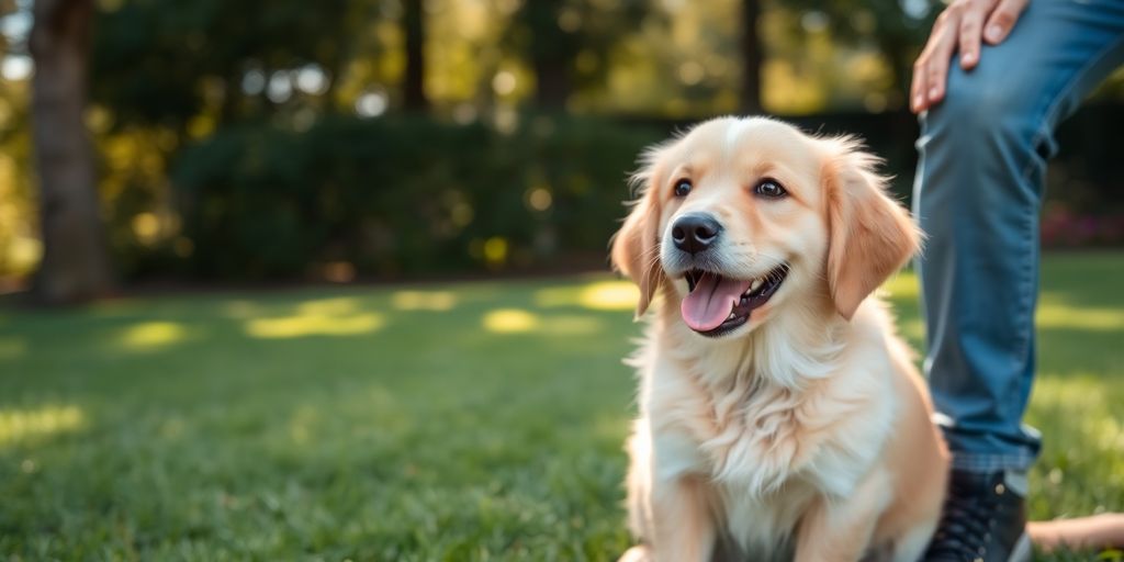 Happy puppy learning commands in a Sydney park.