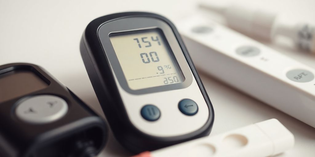 Blood glucose meter on a blurred background.