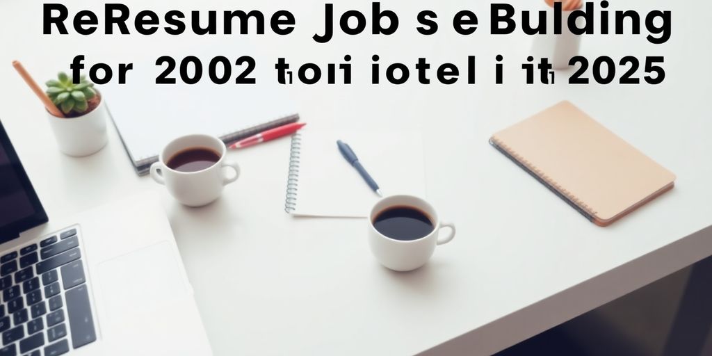 Workspace with laptop and notebooks for resume preparation.