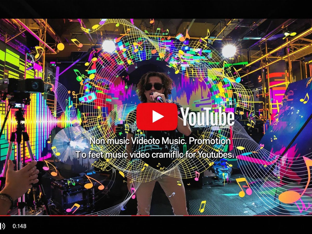 Musical artist performing with colorful sound waves surrounding.