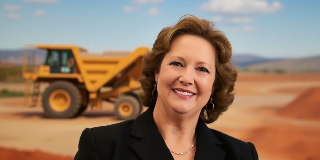 Gina Rinehart en tenue professionnelle, regard confiant.