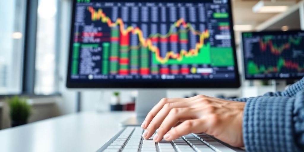 Growth stock portfolio in a computer screen