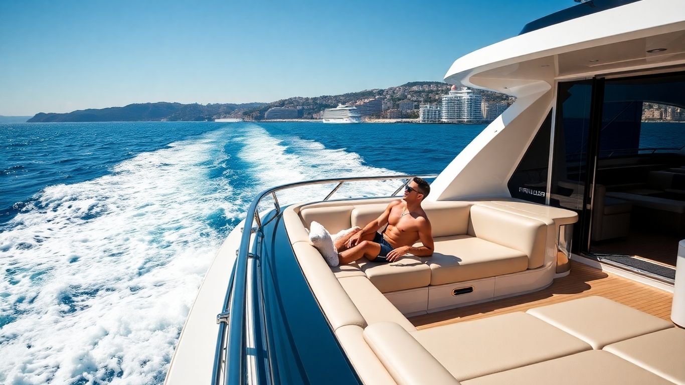Cristiano Ronaldo on luxury yacht with coastal backdrop