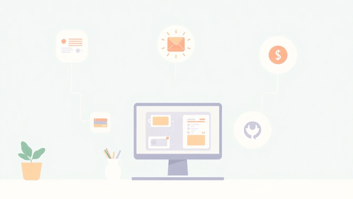 Illustrasjon av digital markedsføring og automatisering.