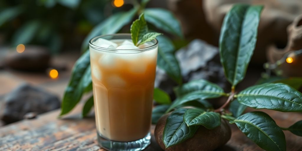 Chilled kava drink in a peaceful natural setting.