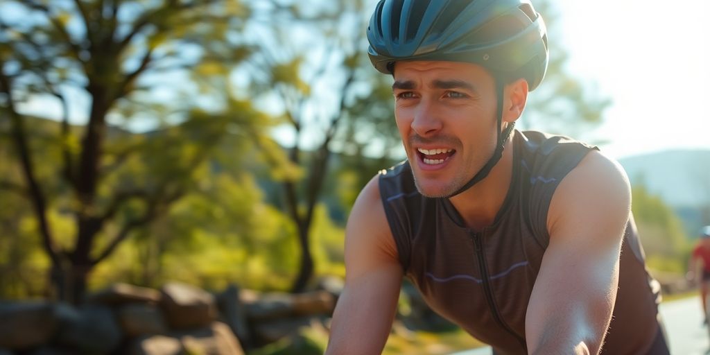 Cyclist training outdoors on a scenic route.
