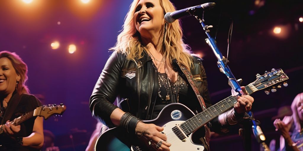 Melissa Etheridge performing on stage with guitar, spotlight, and audience
