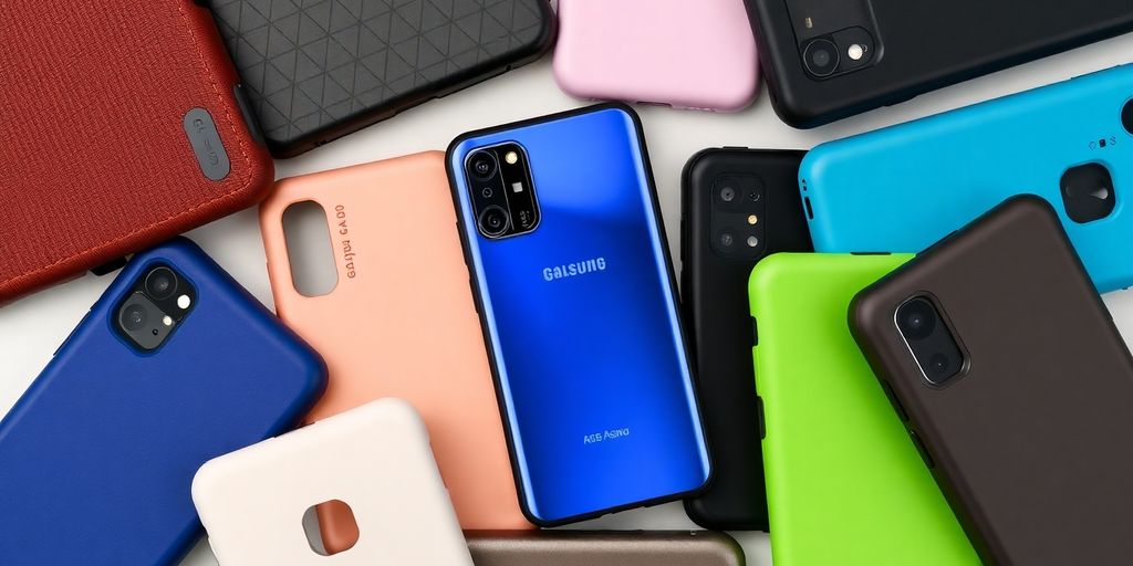 Galaxy A06 5G phone in stylish protective cases.