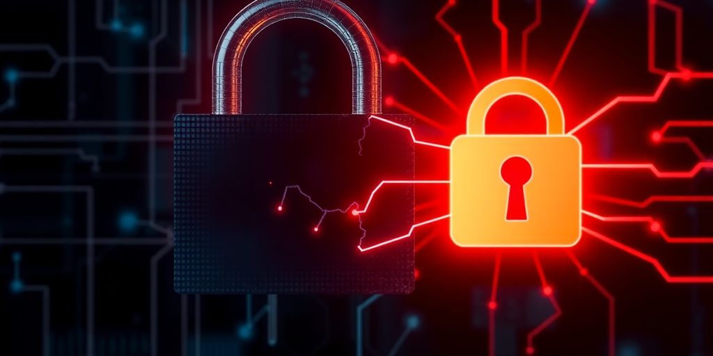 Broken digital lock with glowing red lines
