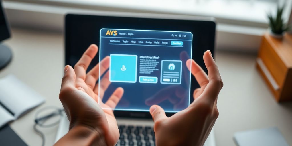 Ruke drže hologram, ispred laptopa.