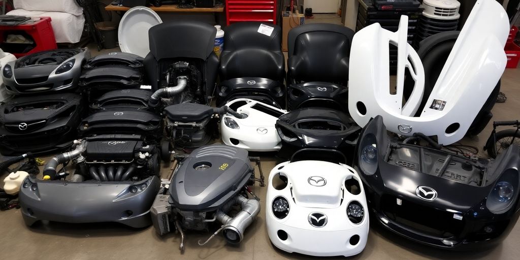 Mazda car parts arranged neatly.