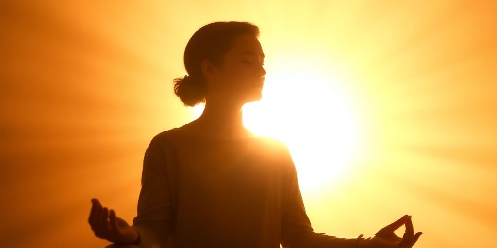 The Law of Attraction: Person meditating with golden light radiating outwards.
