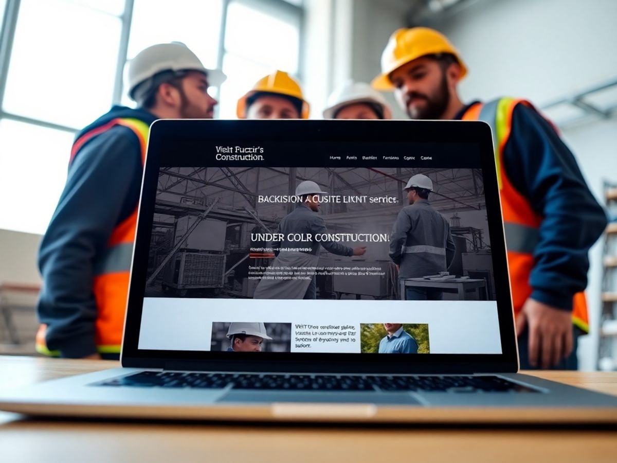 Ouvriers du BTP devant un site web