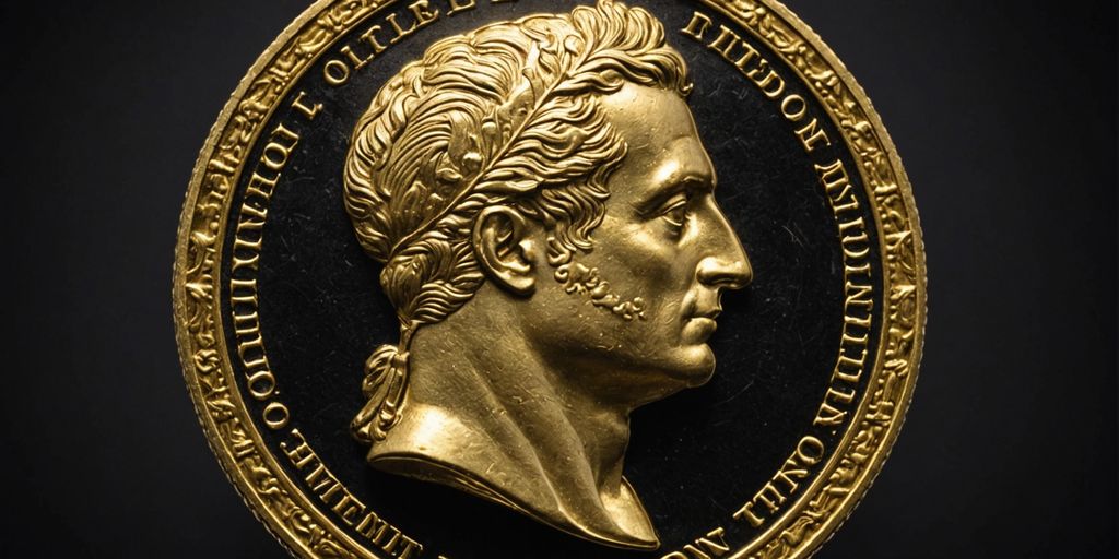 Gold Napoleon coin on dark background