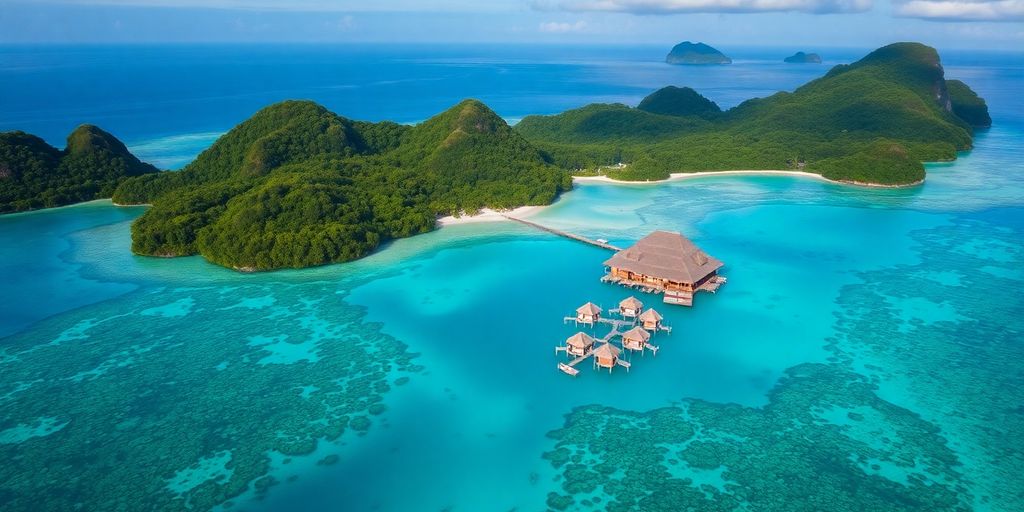 Aerial view of Raja Ampat's stunning islands and water.