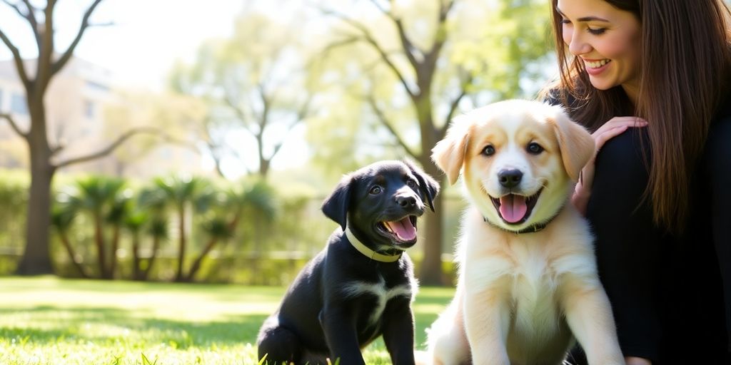 Happy puppy learning with a trainer in Woollahra.