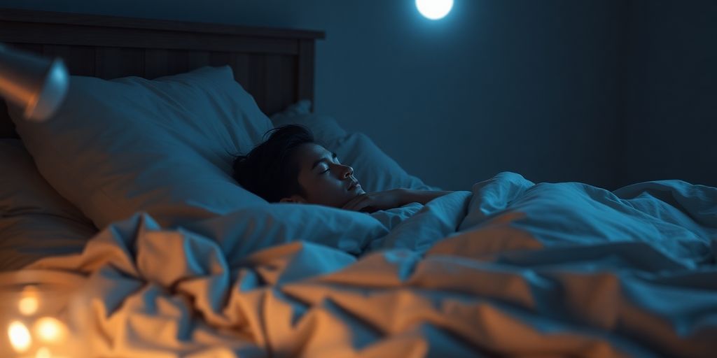 A person sleeping peacefully in a cozy bedroom.