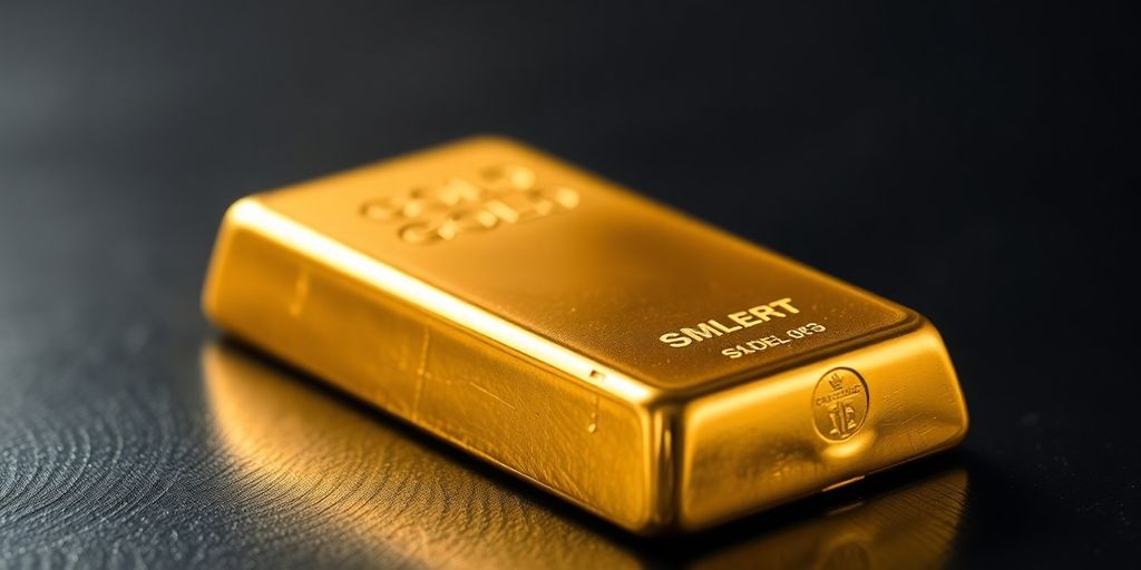 Barre d'or sur fond sombre.