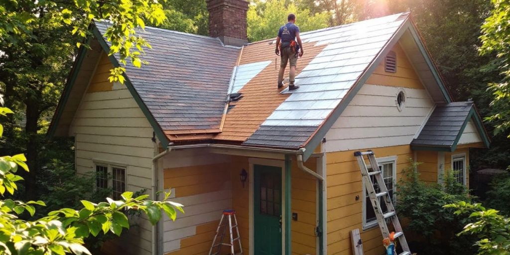 Professionele dakreparaties aan een sterk huis.