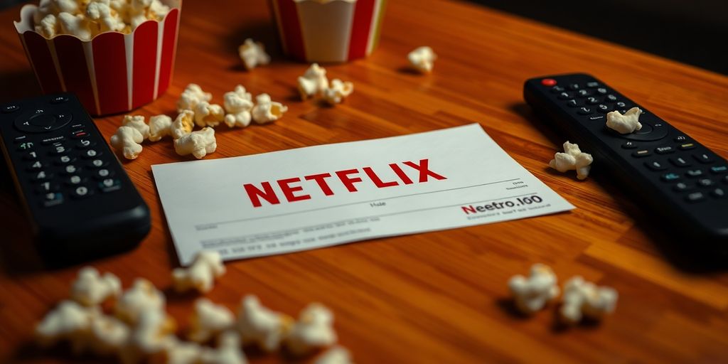 Facture Netflix sur une table avec du pop-corn.