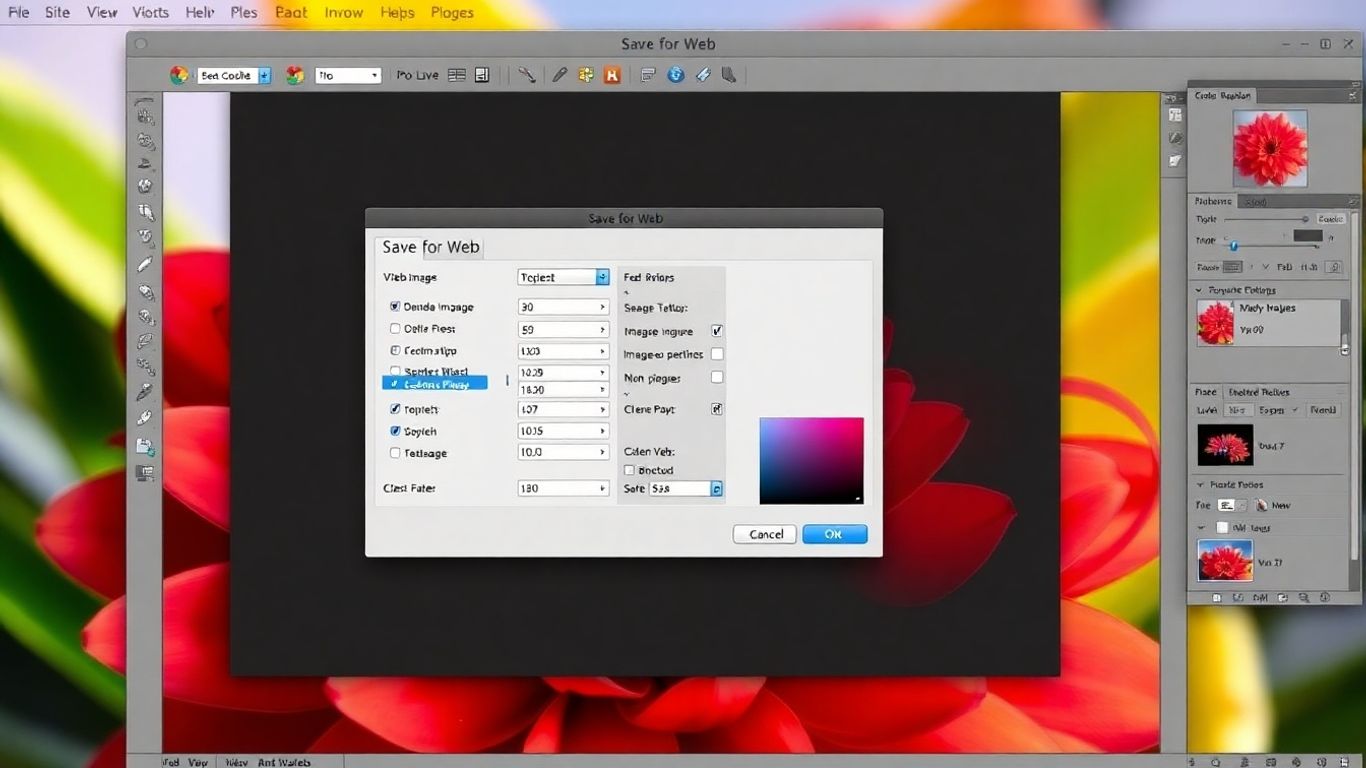 Photoshop Save for Web dialog box interface