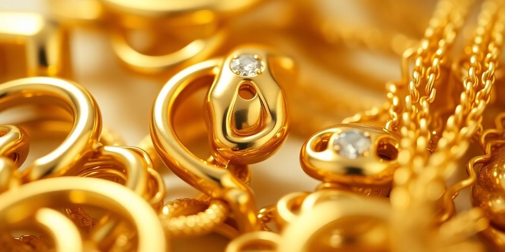 工作室裡閃亮的 18K 黃金首飾。