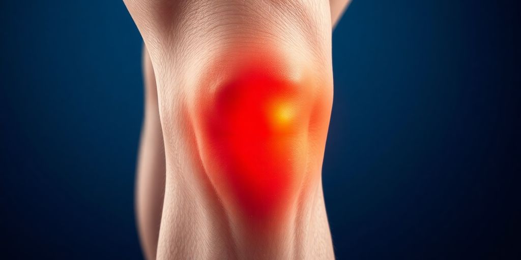 Close-up of an inflamed knee joint area.