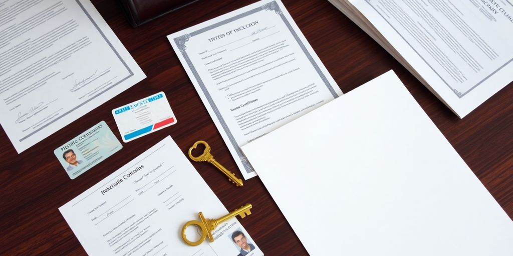 Documents de succession sur une table en bois.