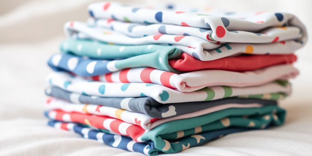 Stack of colorful baby pants and leggings