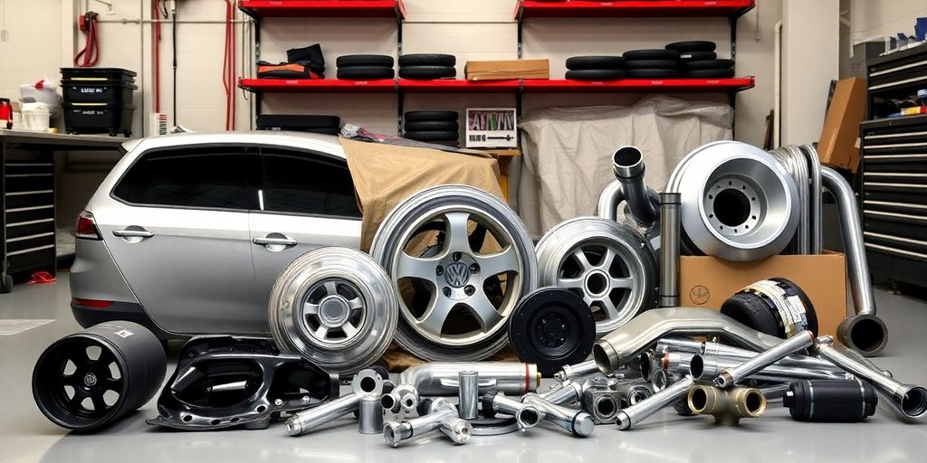 VW Golf parts laid out on an Australian workshop floor.