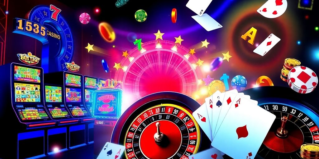 Vibrante collage van populaire casinospellen en elementen.