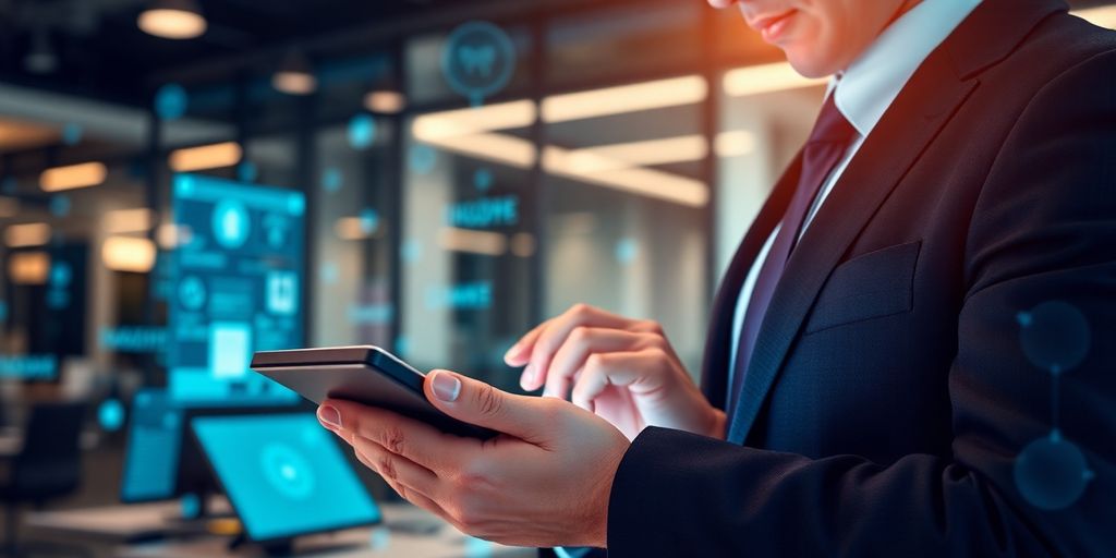 Business professional using tablet with innovative technology.