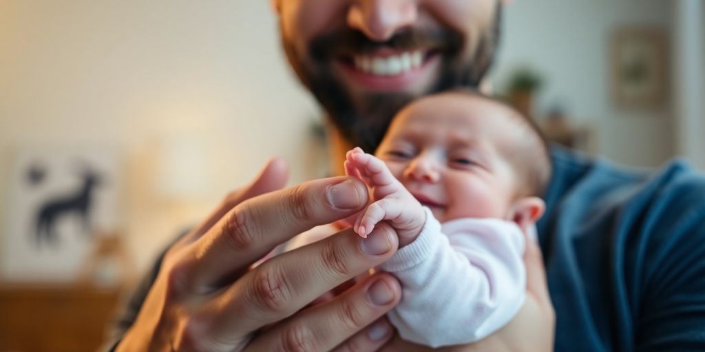 Pais e bebê interagindo contentes