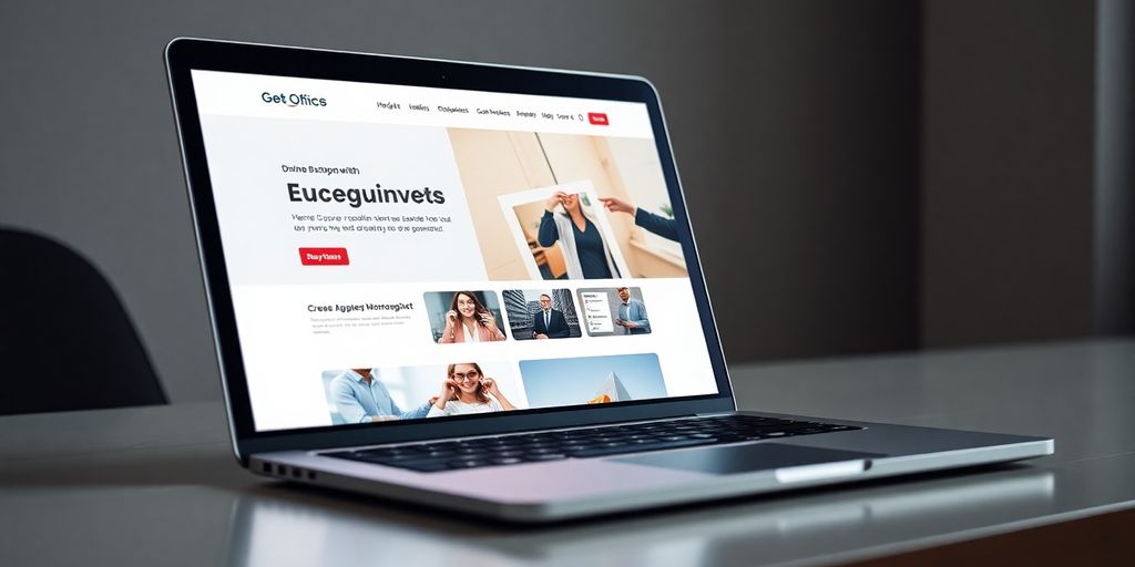 A sleek laptop displaying a vibrant, modern website.