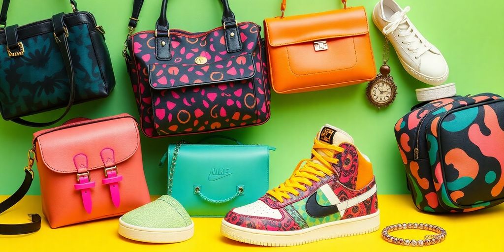 Trendy accessories for teens: bags, sneakers, and jewelry.