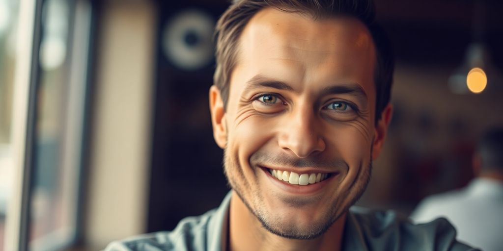 Man smiling during a telehealth consultation.