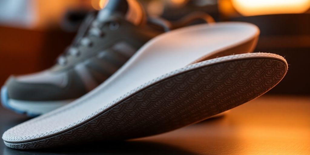 Close-up of cushioned foam insoles in a shoe.