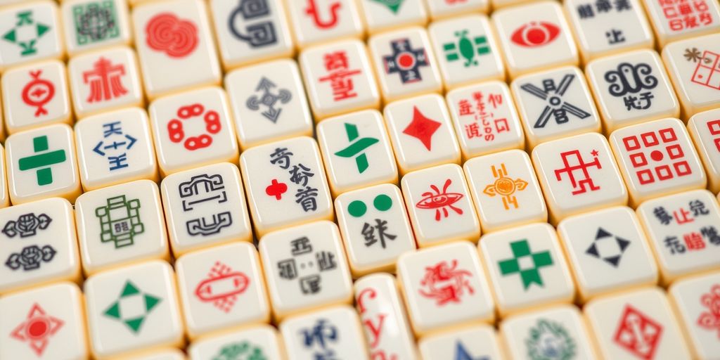 Mahjong tiles arranged in a neat grid.