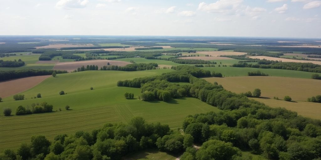 Lush Arkansas farmland with rolling hills and open fields.