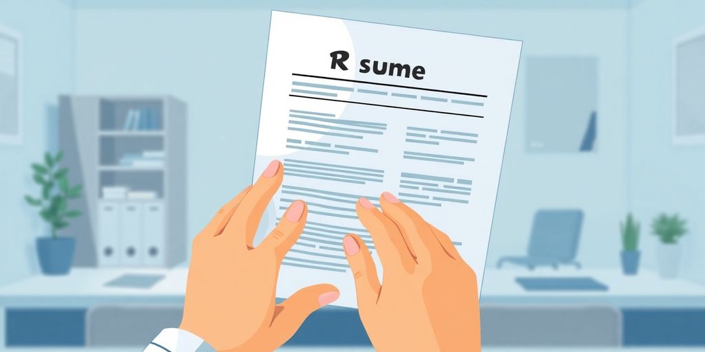 Person reviewing speech pathologist resume, illustrative, professional setting.