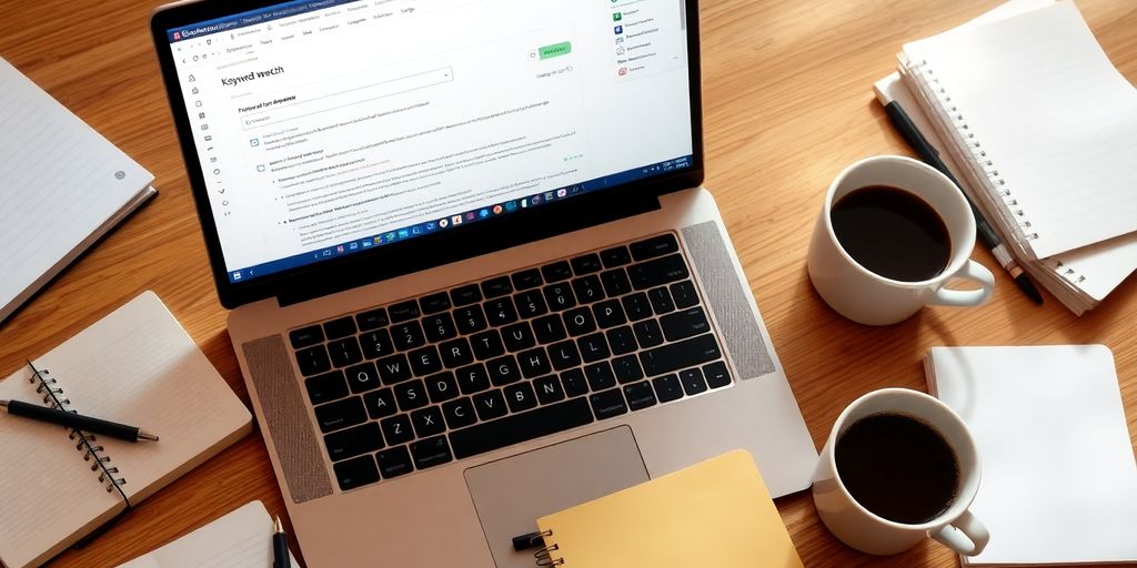 Cozy workspace with a laptop and stationery.