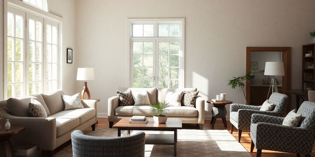 Wayfair furniture arranged in a stylish living room.