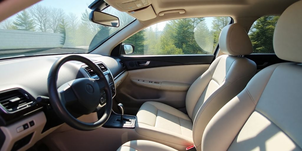 Sparkling clean car interior with polished dashboard.