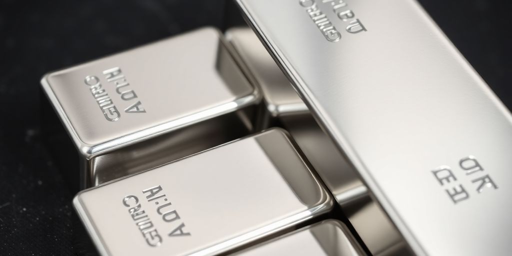 Lingots d'argent brillants sur une surface sombre.