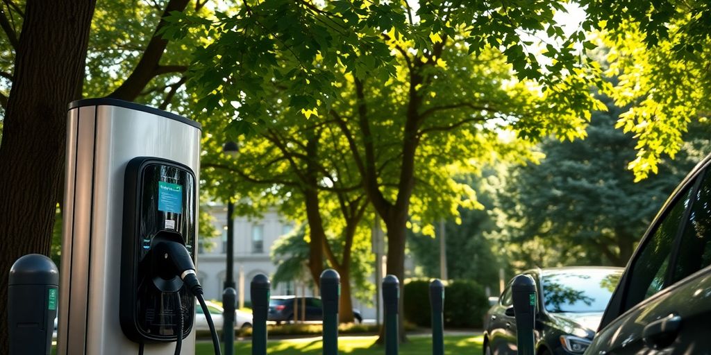 Electric vehicle charging station in Brookline, MA.
