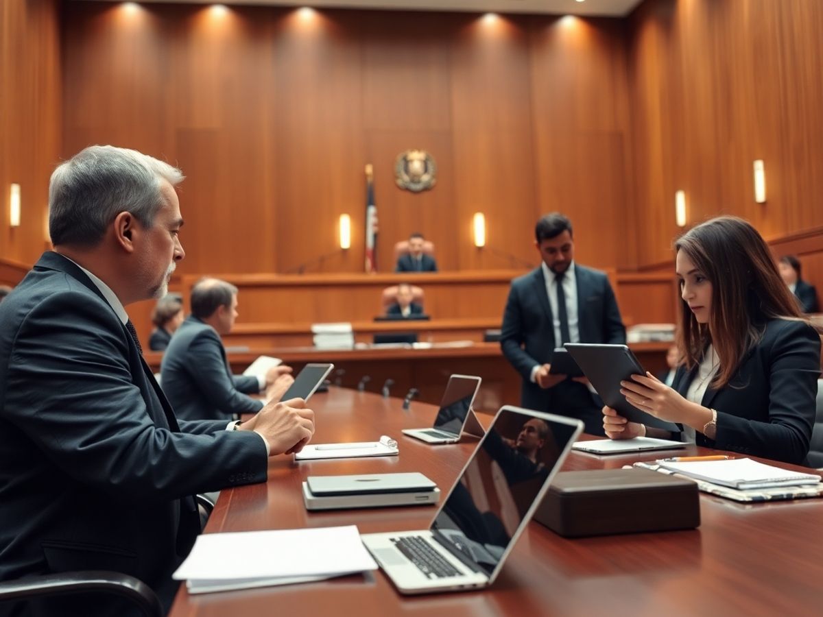 Scenă dintr-o sală de judecată modernă.