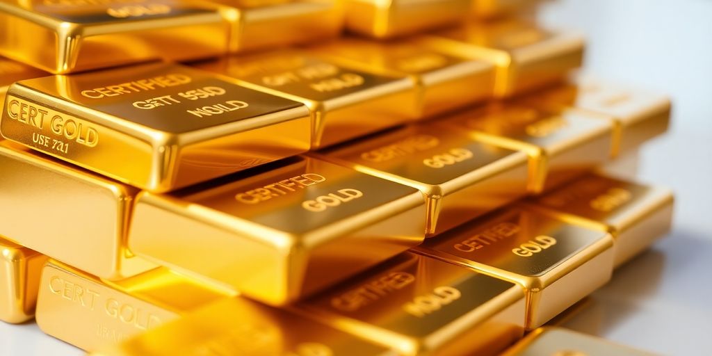 Lingots d'or certifiés empilés, brillants et précieux.
