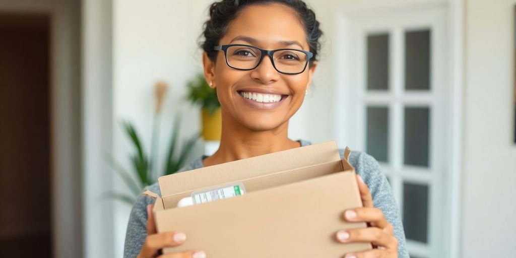 Person receiving medication package.