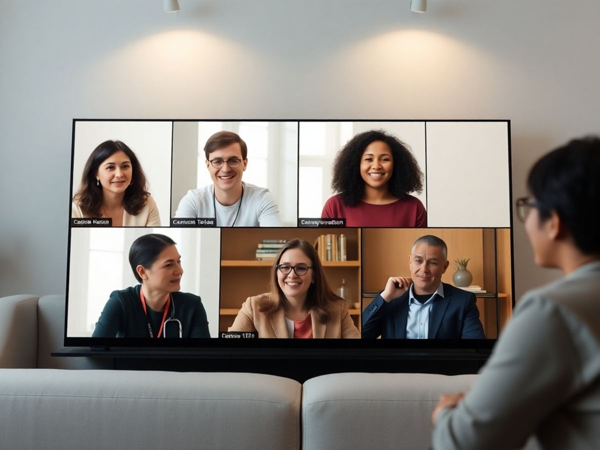 Sedinta de mediere online cu participanti diversi.